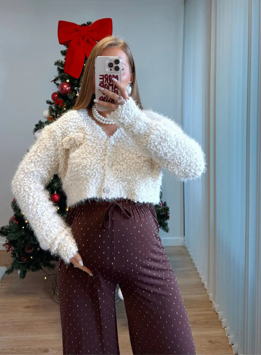 Pantalon-de-grossesse-à-sequins-marron