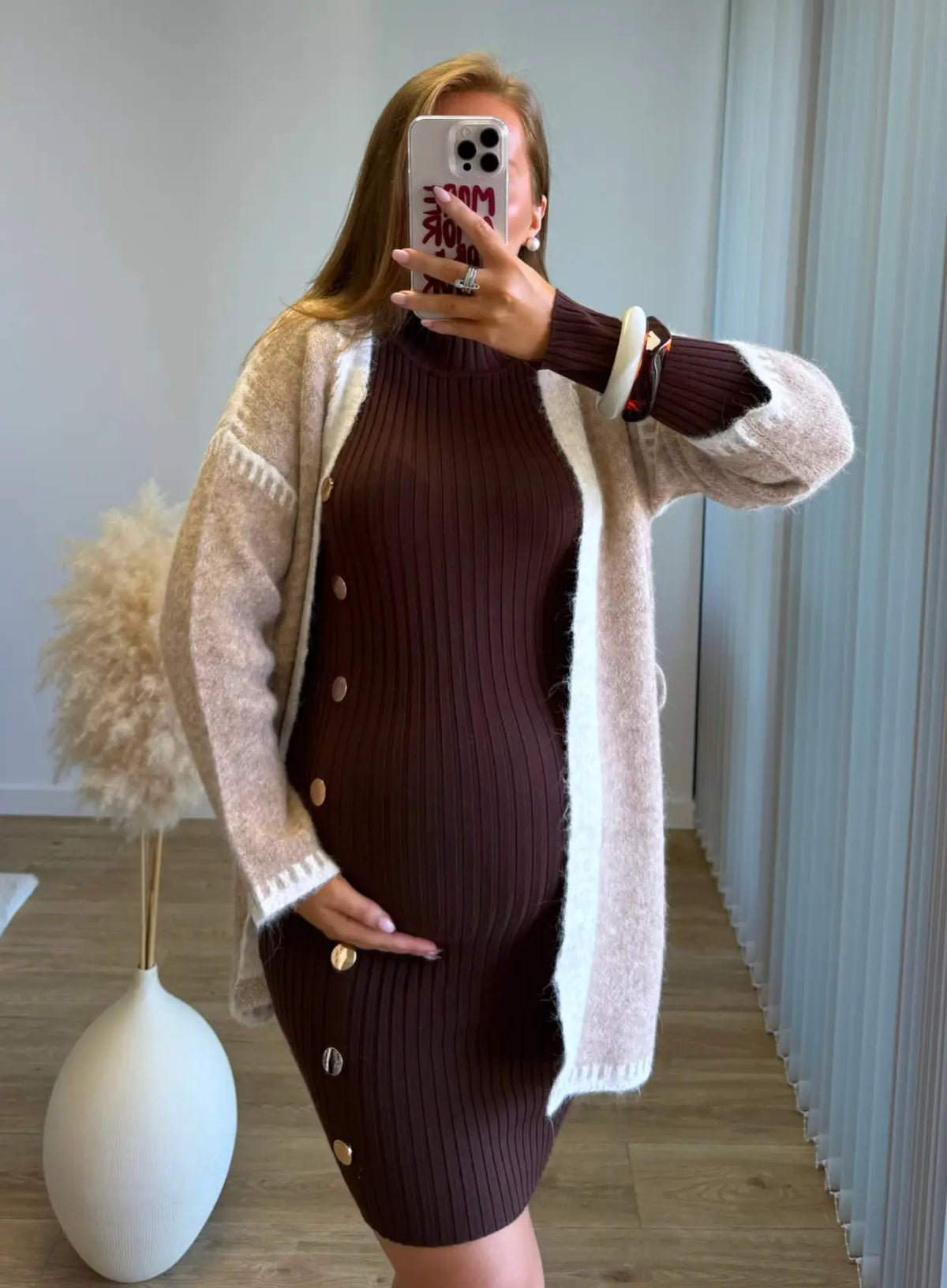 CINAMOON - Robe mi-longue de grossesse en maille chocolat