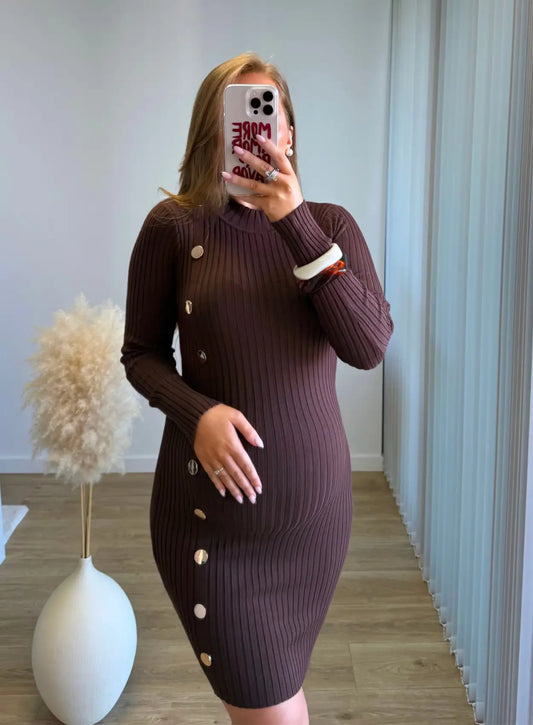 CINAMOON - Robe mi-longue de grossesse en maille chocolat