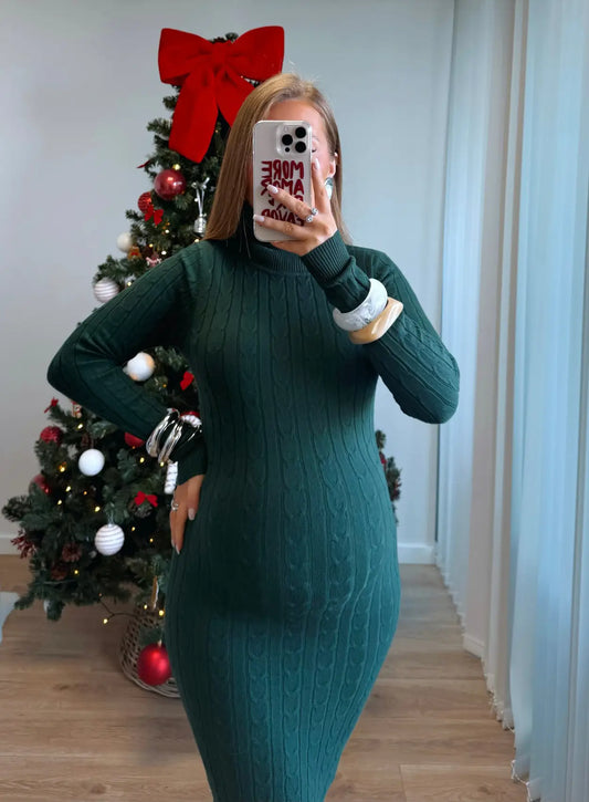 Robe-mi-longue-de-grossesse-torsadée-vert-sapin