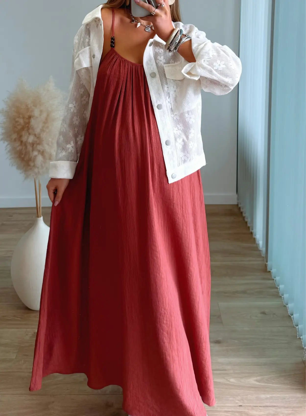robe-longue-de-grossesse-terracota-en-lin-avec-perles