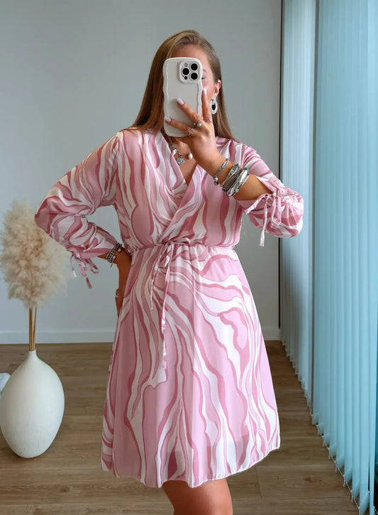 robe-courte-de-grossesse-à-motifs-rose