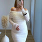 Robe-longue-de-grossesse-col-bardot-crème-en-dentelle