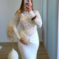 Robe-longue-de-grossesse-bi-matière-avec-dentelle-écru