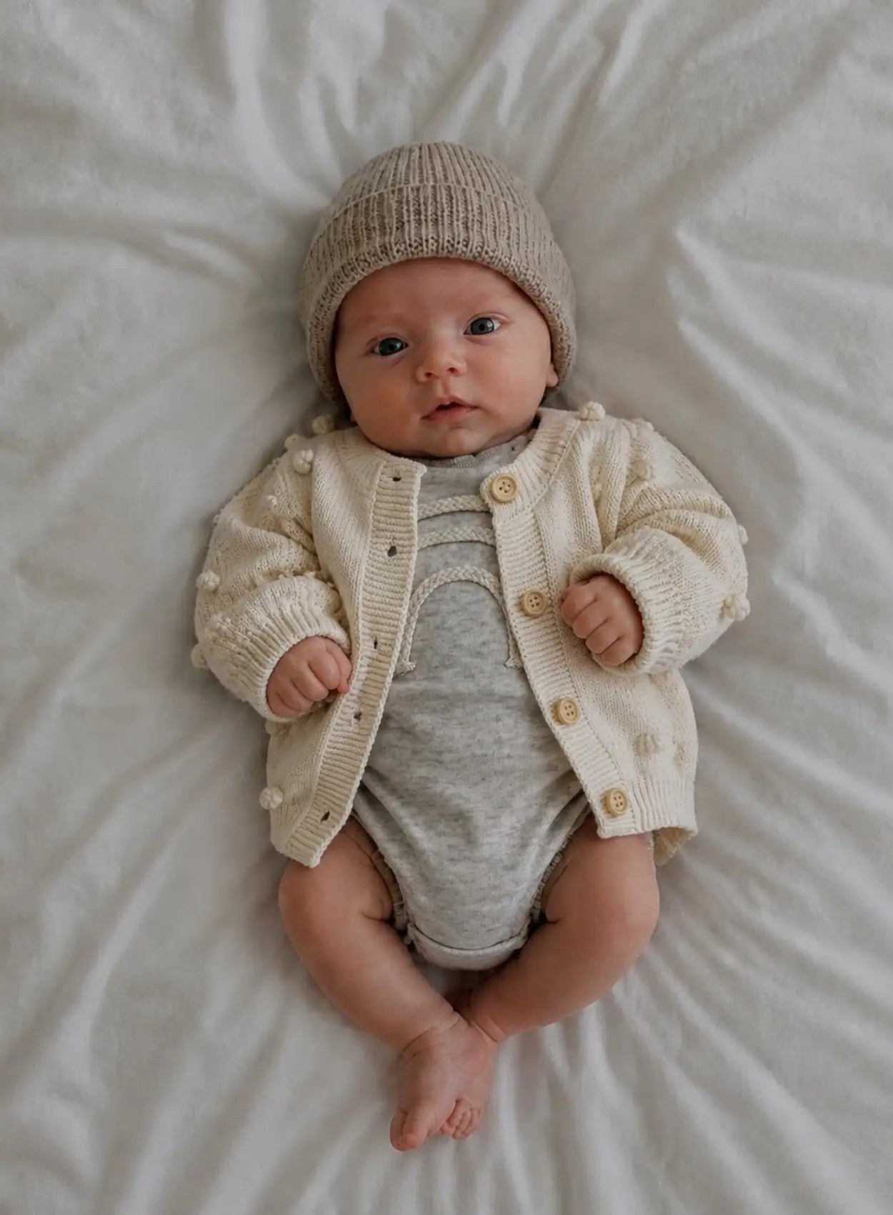 vetement-bebe-barboteuse-en-maille-arc-en-ciel-beige-et-gris