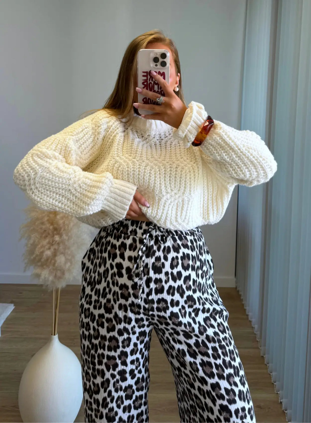 CARAMELO - Pull de grossesse en maille torsadé blanc