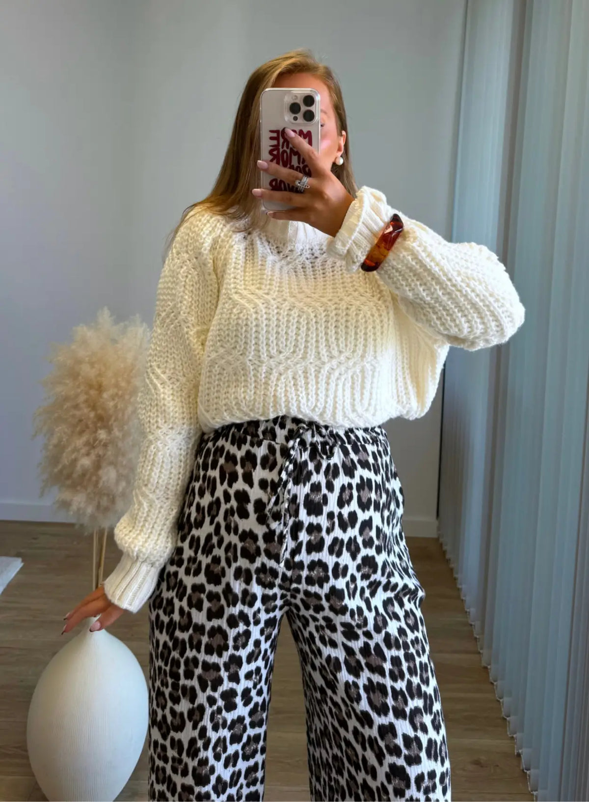 CARAMELO - Pull de grossesse en maille torsadé blanc