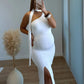 Robe-longue-de-grossesse-élégante-asymétrique-blanche