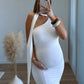 Robe-longue-de-grossesse-élégante-asymétrique-blanche