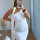 Robe-longue-de-grossesse-élégante-asymétrique-blanche
