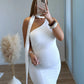 Robe-longue-de-grossesse-élégante-asymétrique-blanche