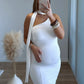 Robe-longue-de-grossesse-élégante-asymétrique-blanche