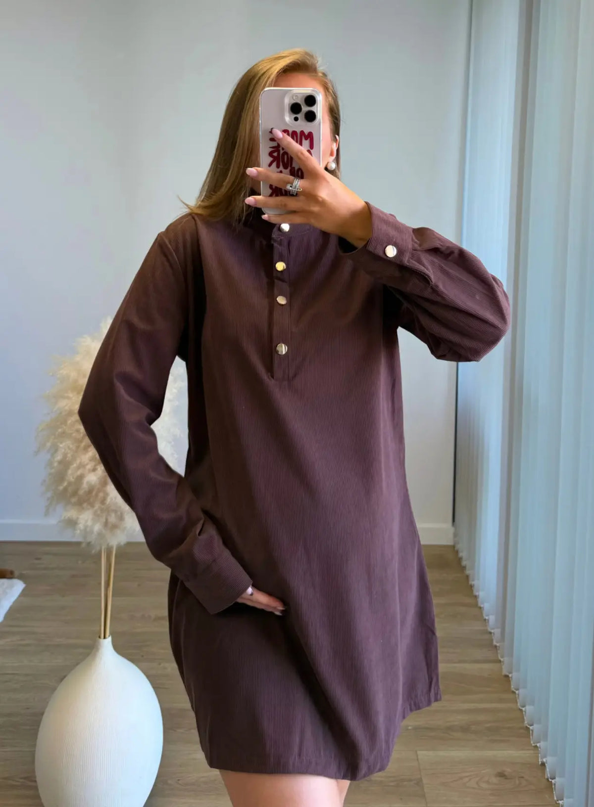 BROWNIE - Robe pull de grossesse et allaitement en velours marron