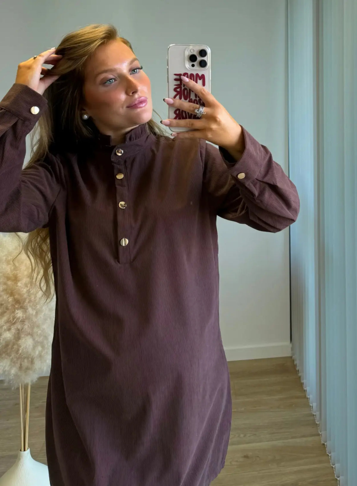 BROWNIE - Robe pull de grossesse et allaitement en velours marron