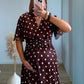 robe-longue-de-grossesse-marron-à-pois-blanc