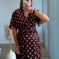 robe-longue-de-grossesse-marron-à-pois-blanc