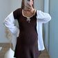 Robe-courte-de-grossesse-côtelée-chocolat