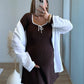 Robe-courte-de-grossesse-côtelée-chocolat
