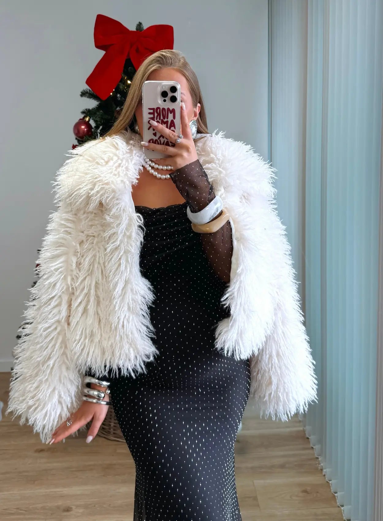 ECLAIR - Robe longue de grossesse col bardot à paillettes