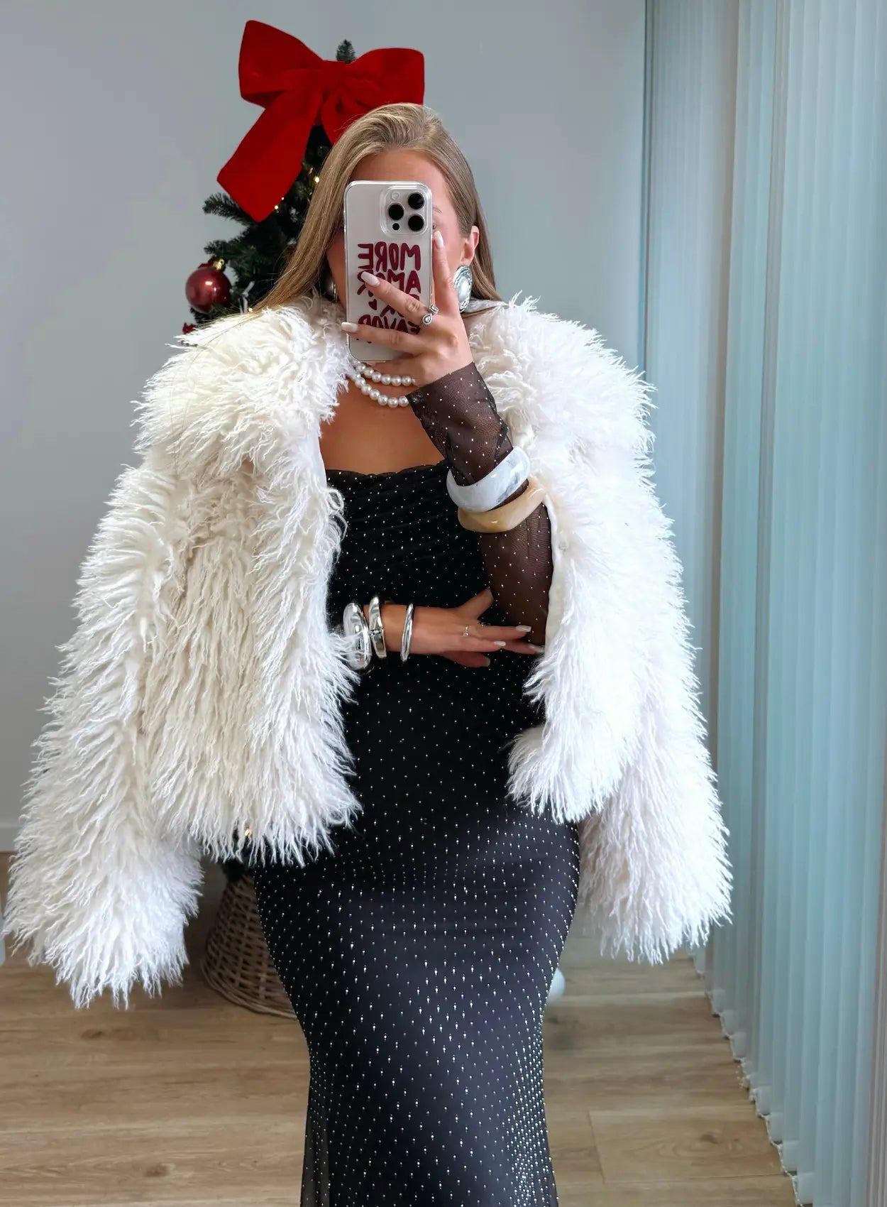 ECLAIR - Robe longue de grossesse col bardot à paillettes