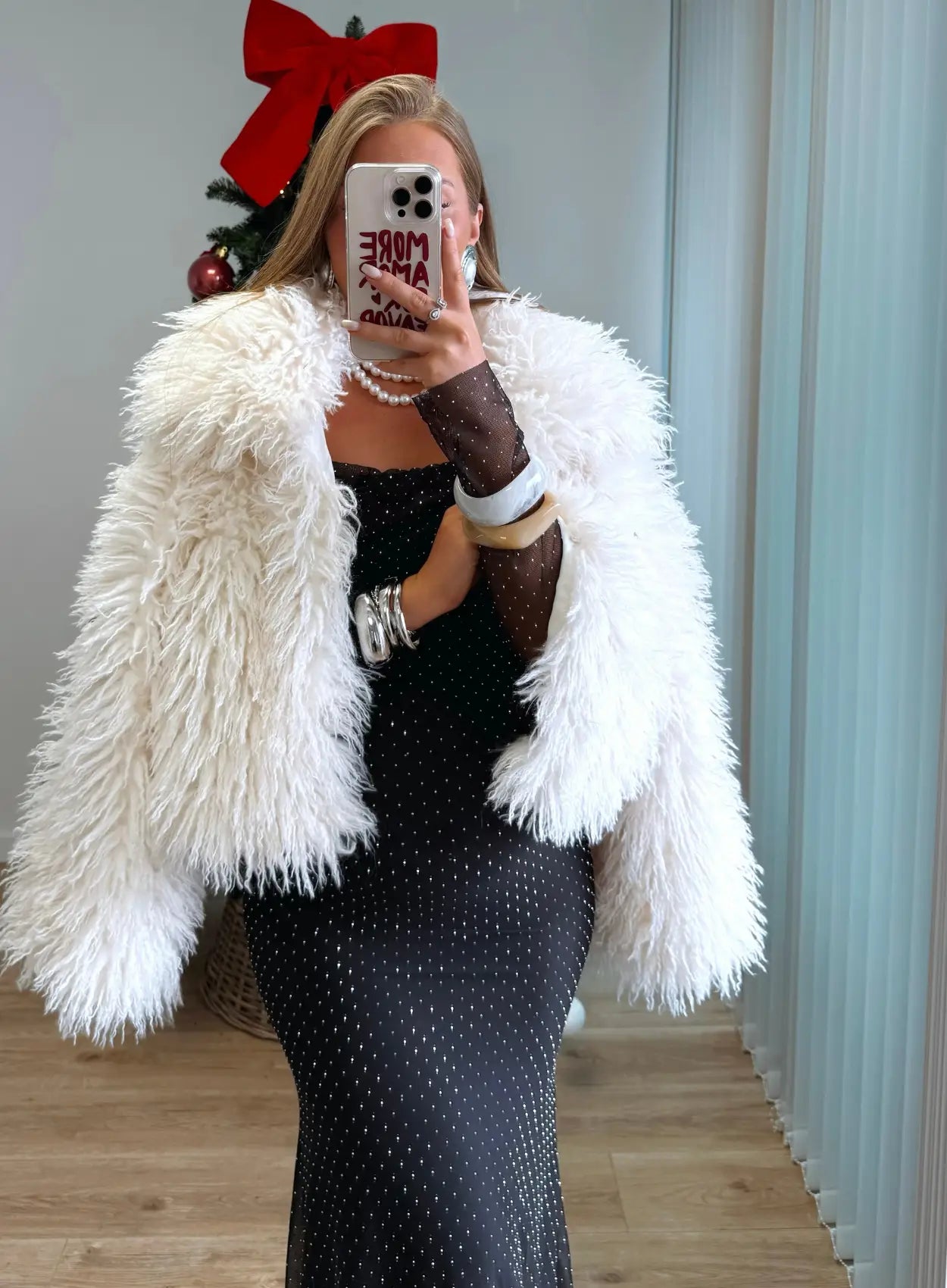 ECLAIR - Robe longue de grossesse col bardot à paillettes