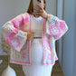Gilet-de-grossesse-ajouré-en-crochet-multicolore