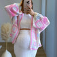 Gilet-de-grossesse-ajouré-en-crochet-multicolore