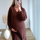 robe-courte-de-grossesse-en-maille-chocolat-manches-longues-à-franges