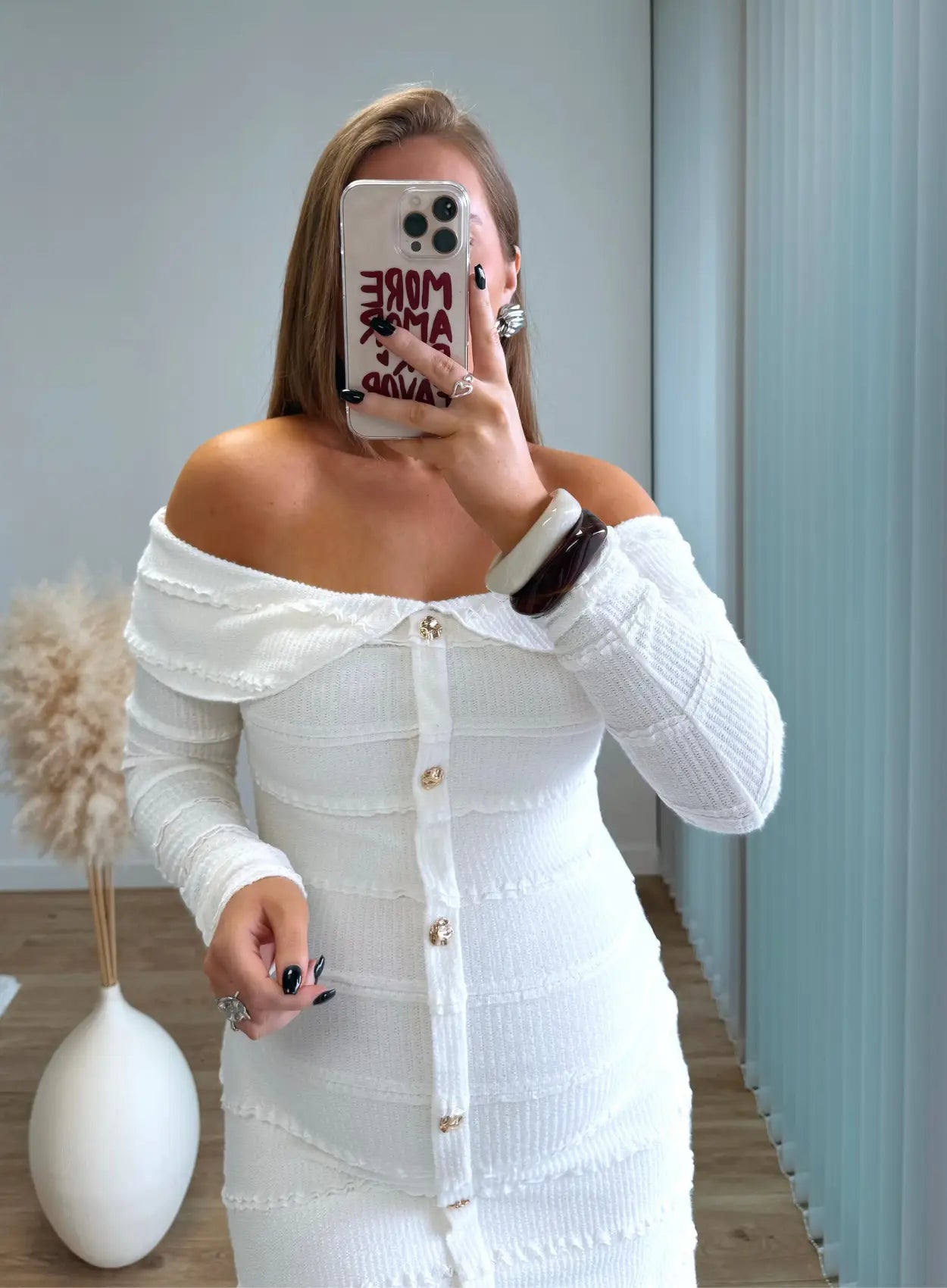 Robe-courte-de-grossesse-blanche-côtelée