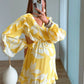 robe-courte-de-grossesse-à-volants-jaune