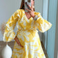 robe-courte-de-grossesse-à-volants-jaune