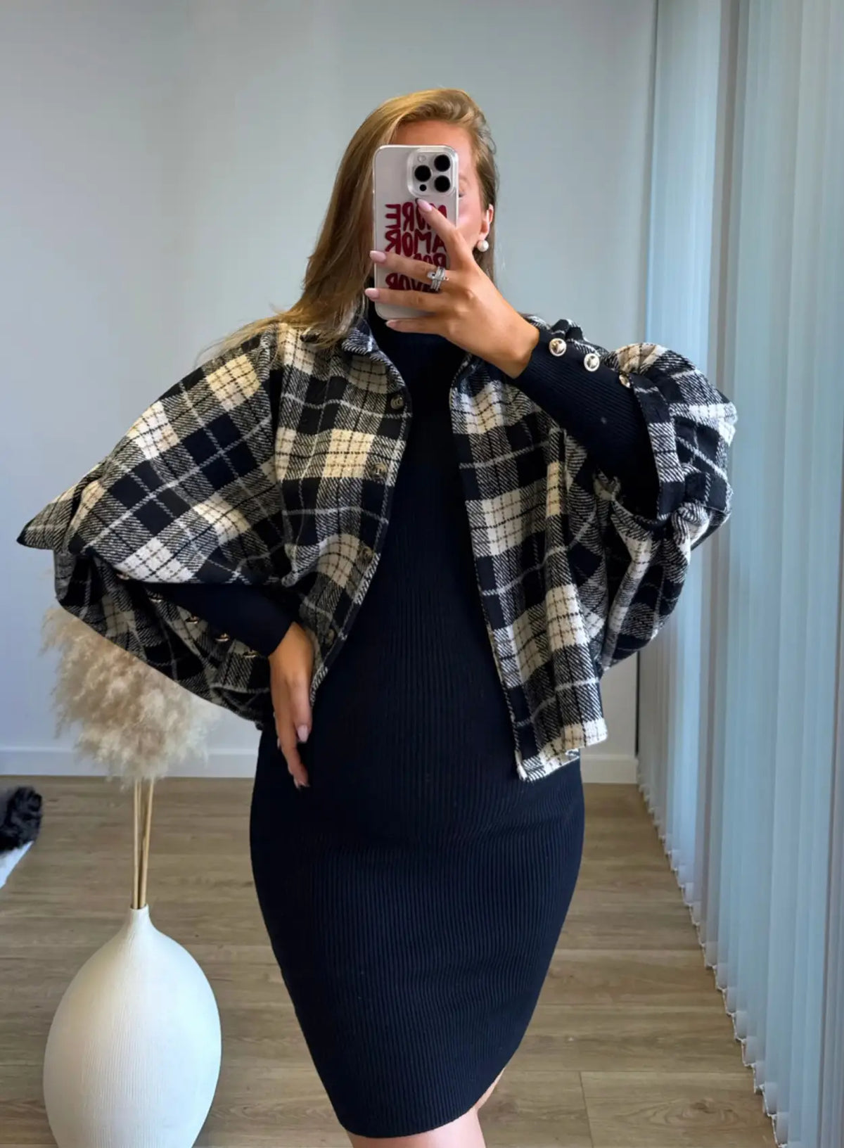 GILMORE - Veste chemise de grossesse à carreaux noirs et beiges