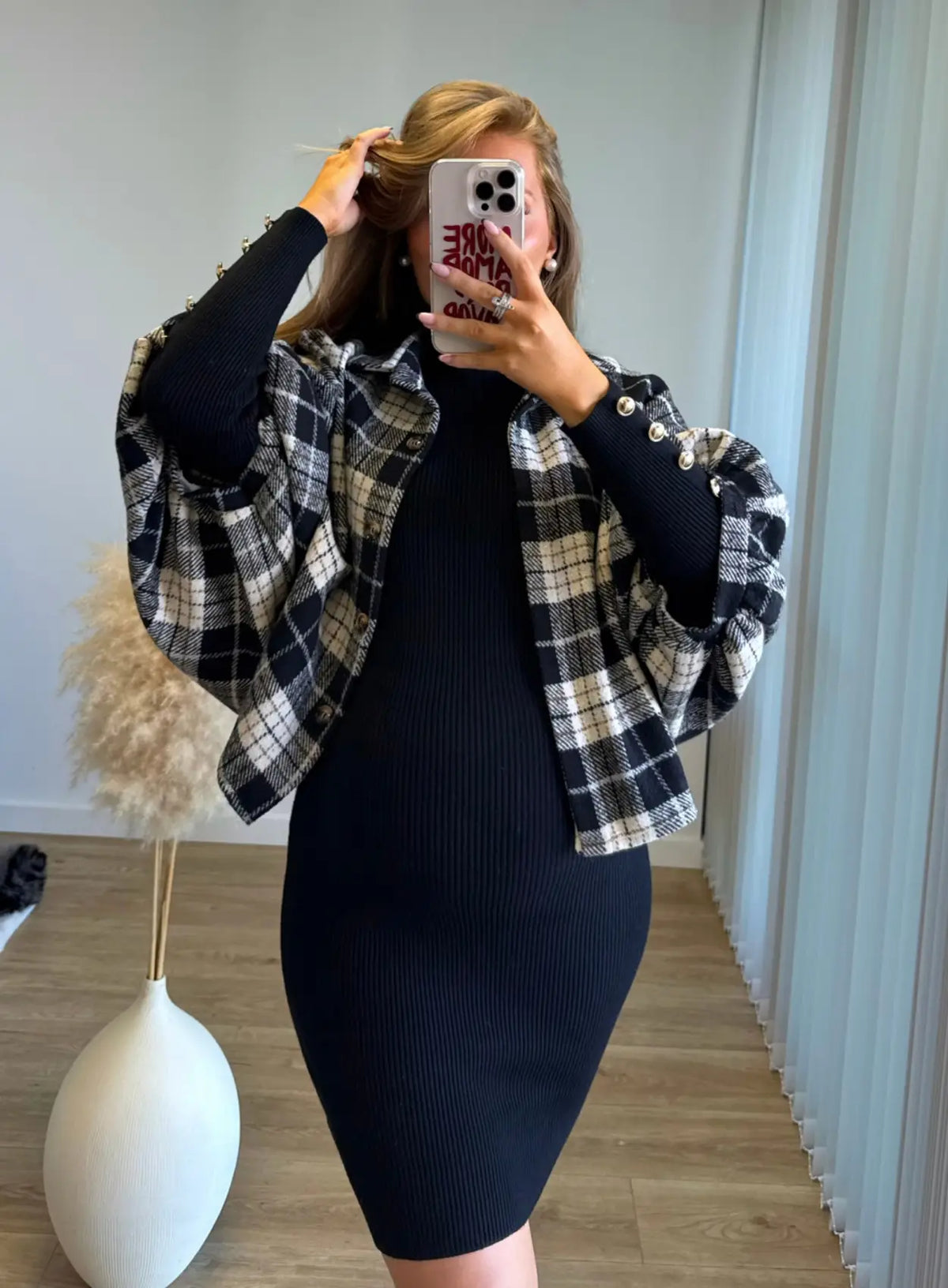 MOCHA - Robe mi-longue de grossesse en maille noire