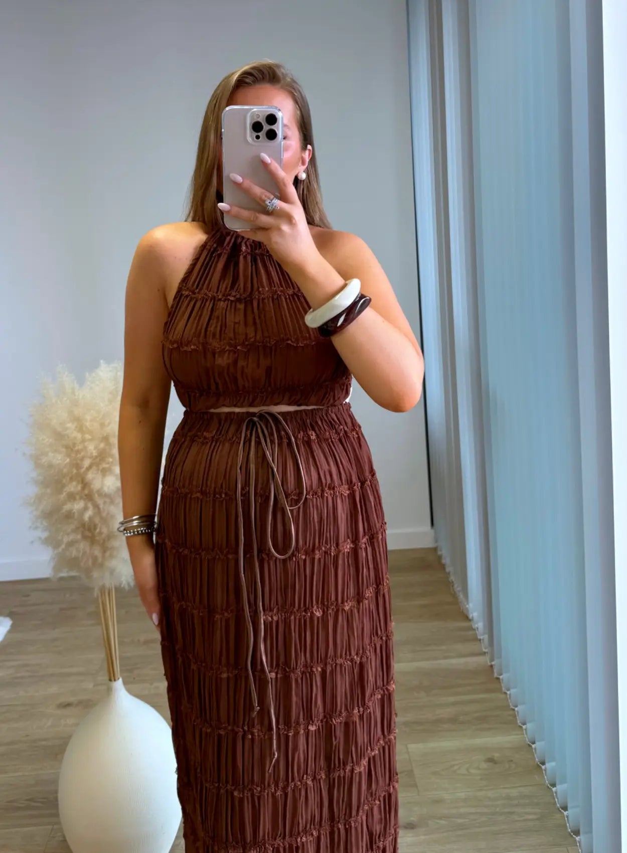 Ensemble-de-grossesse-gauffree-top-et-jupe-marron