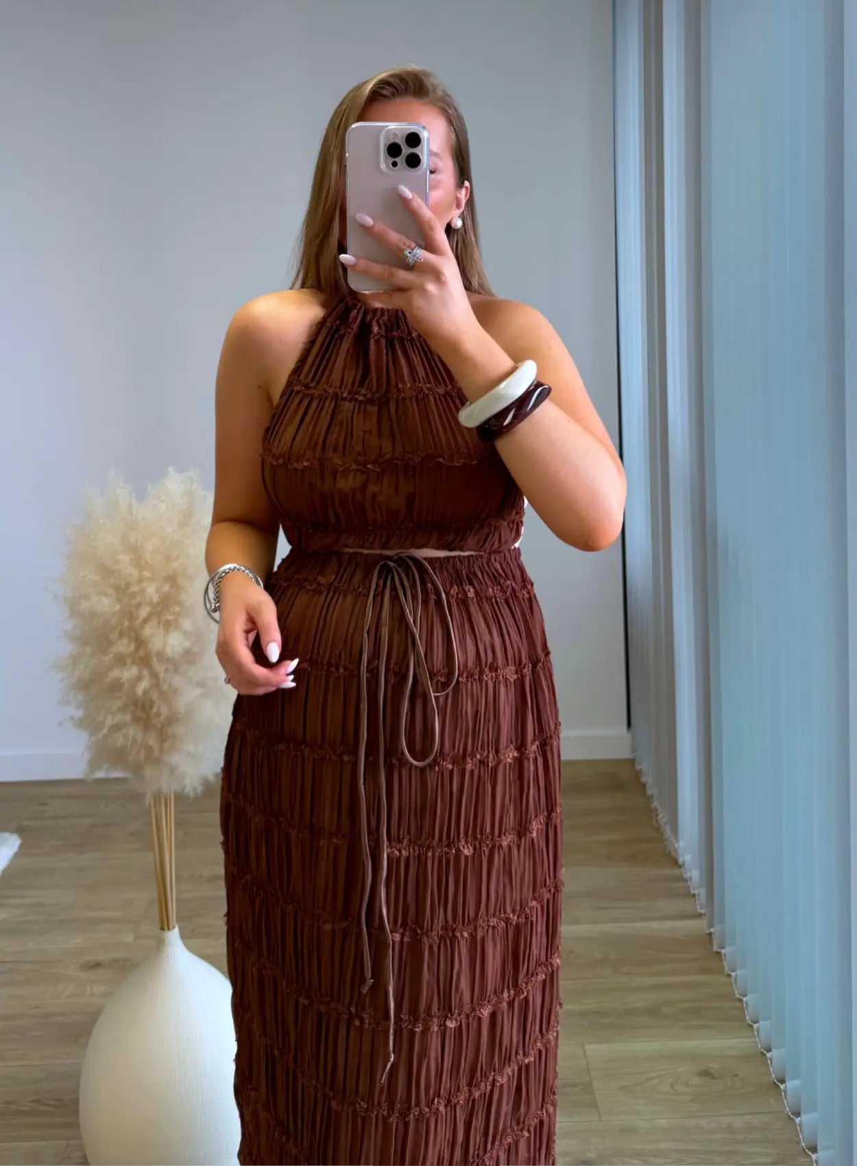 Ensemble-de-grossesse-gauffree-top-et-jupe-marron