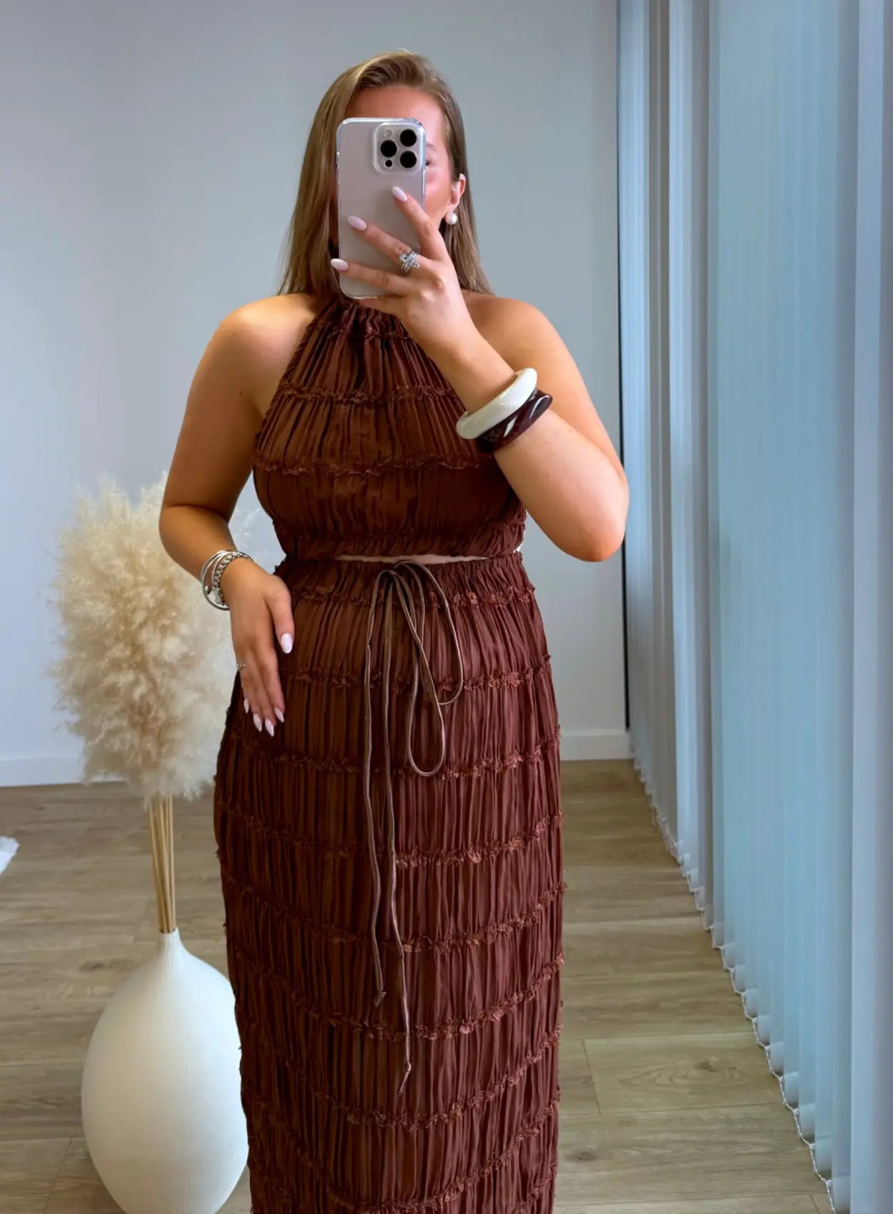 Ensemble-de-grossesse-gauffree-top-et-jupe-marron