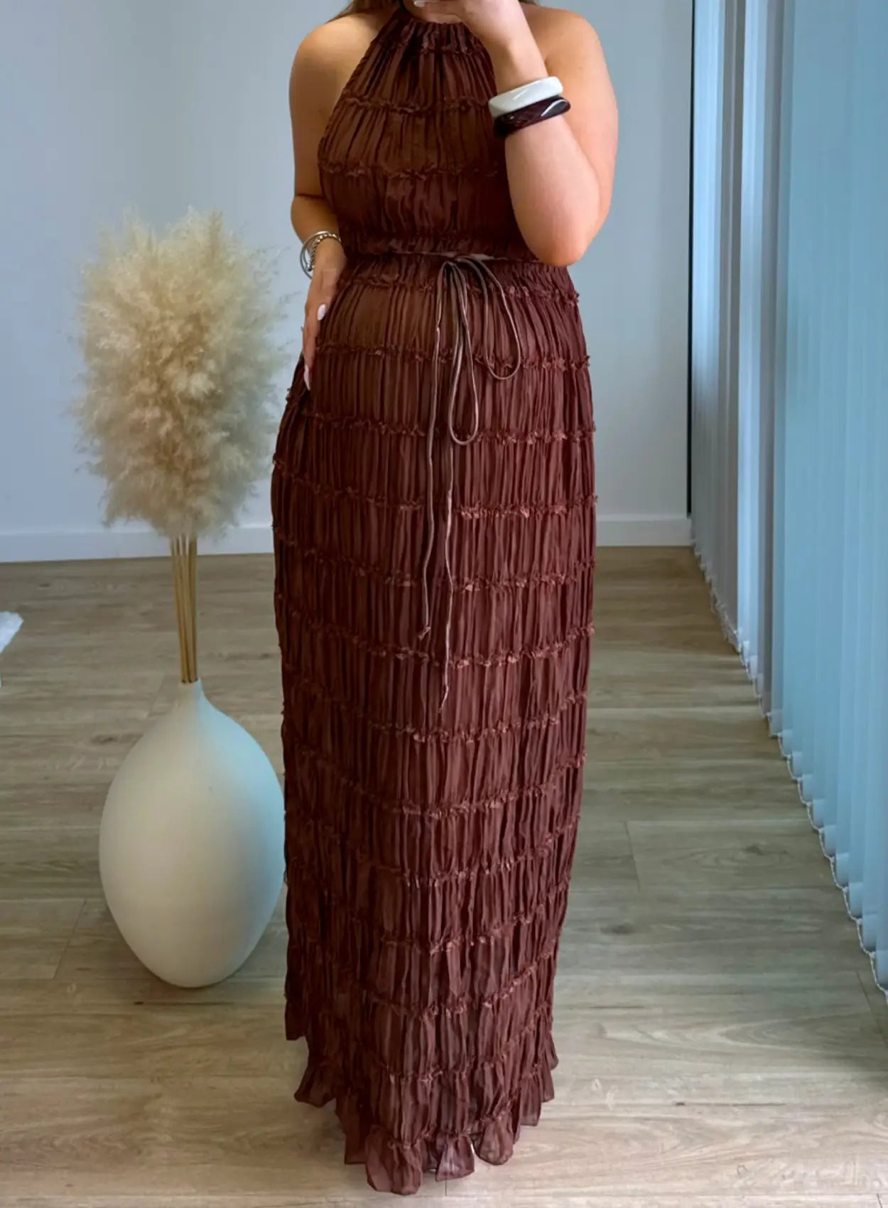 Ensemble-de-grossesse-gauffree-top-et-jupe-marron