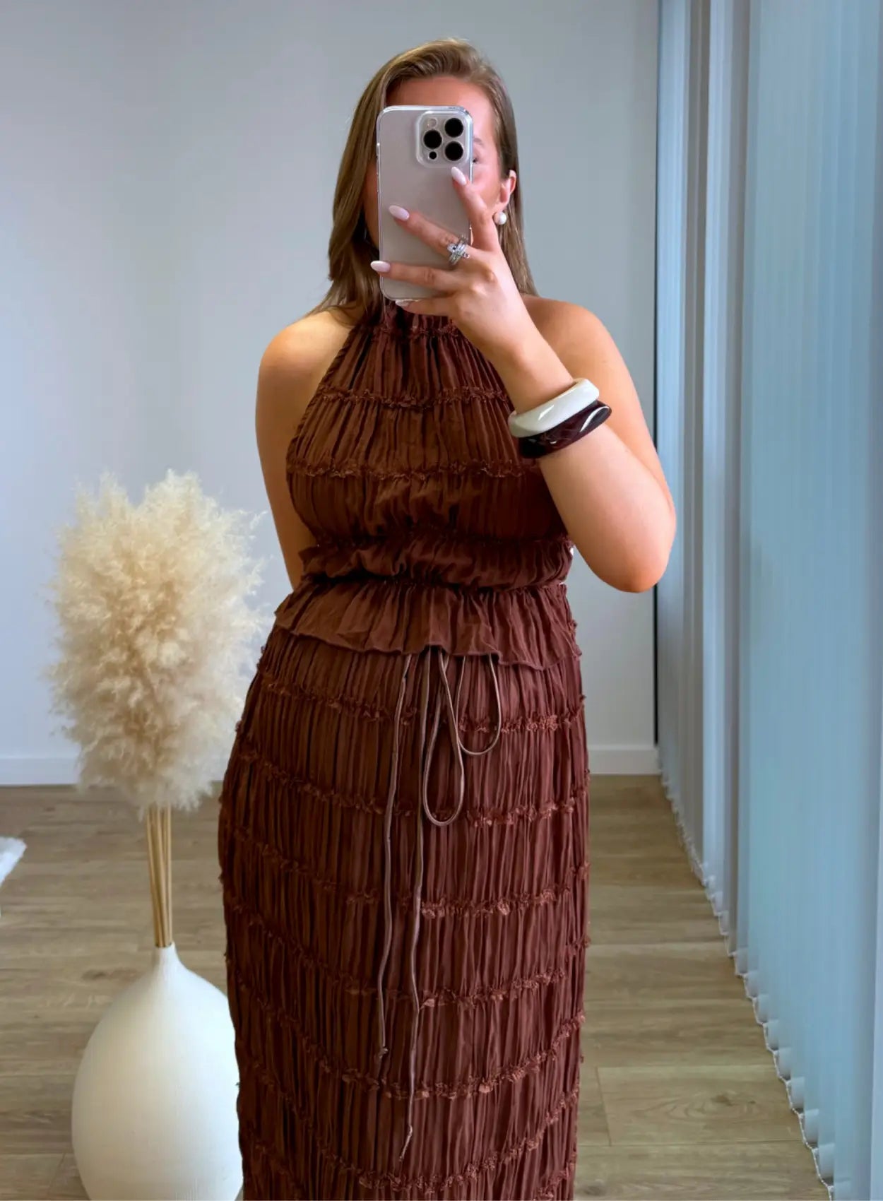 Ensemble-de-grossesse-gauffree-top-et-jupe-marron