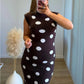 LATTÉ - Robe longue de grossesse côtelée chocolat à pois blancs