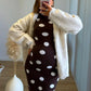 LATTÉ - Robe longue de grossesse côtelée chocolat à pois blancs