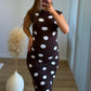 LATTÉ - Robe longue de grossesse côtelée chocolat à pois blancs