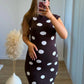 LATTÉ - Robe longue de grossesse côtelée chocolat à pois blancs