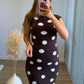LATTÉ - Robe longue de grossesse côtelée chocolat à pois blancs