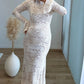 Robe-longue-de-grossesse-en-dentelle-écru
