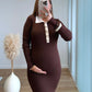 Robe-longue-de-grossesse-et-allaitement-côtelée-chocolat