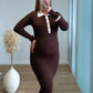 Robe-longue-de-grossesse-et-allaitement-côtelée-chocolat