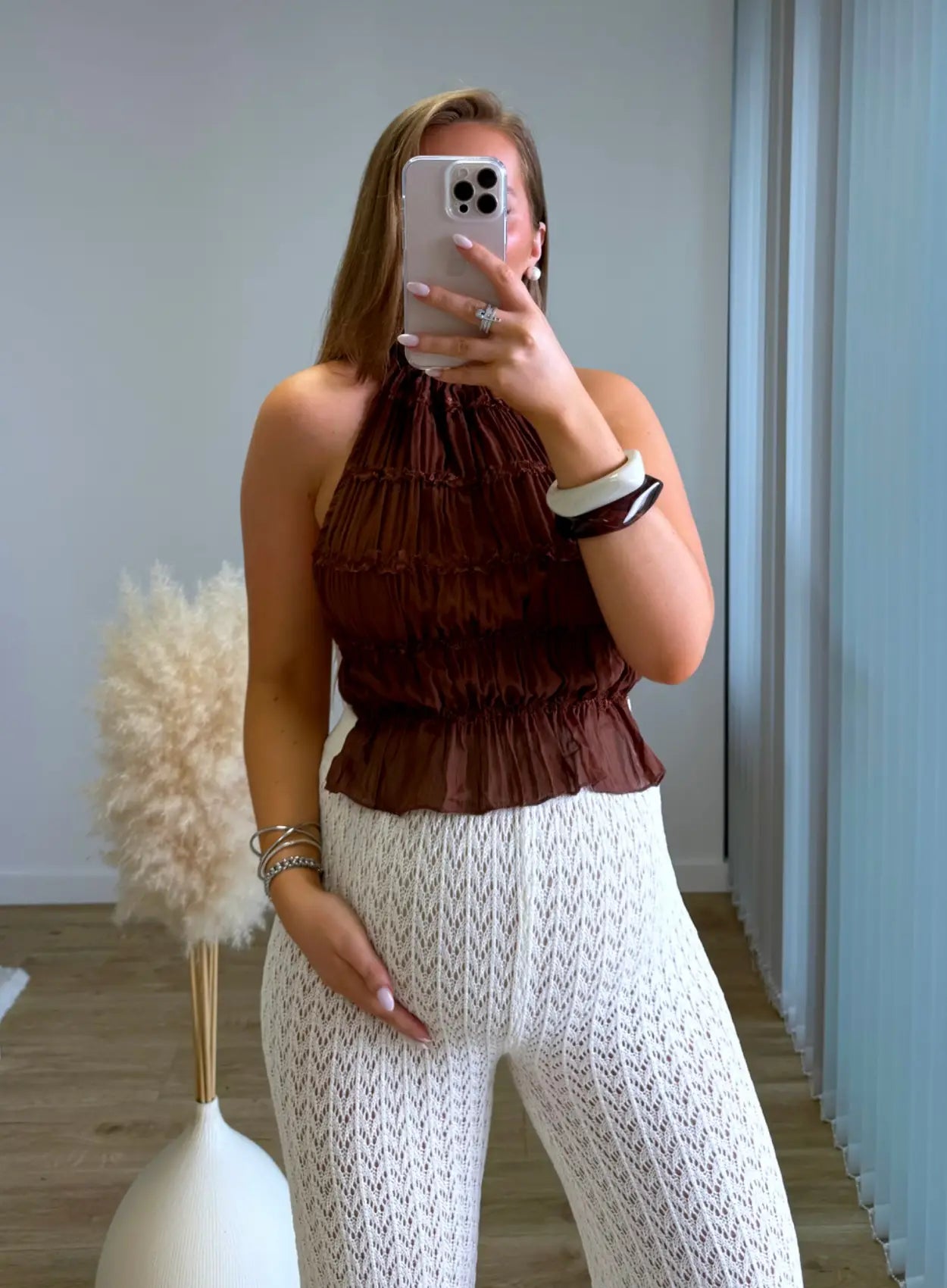 Ensemble-de-grossesse-gauffree-top-et-jupe-marron