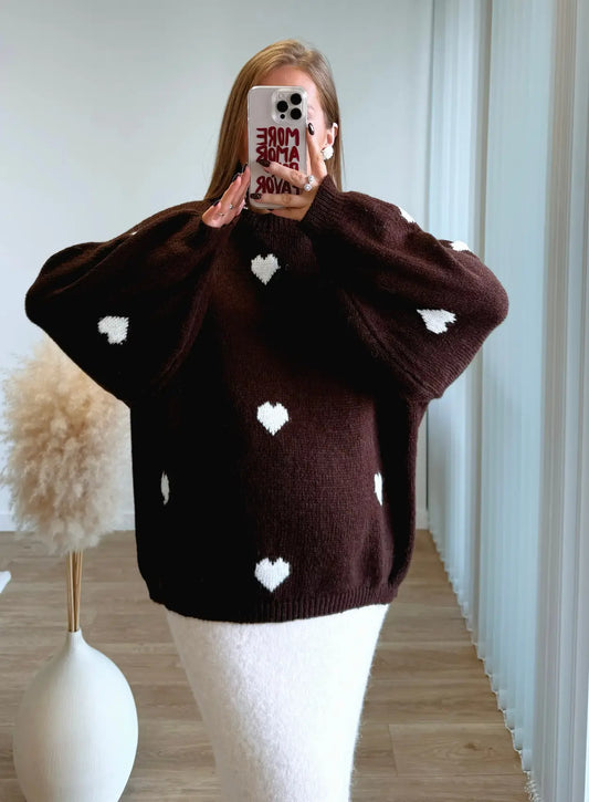 Pull-de-grossesse-à-coeurs-marron-chocolat