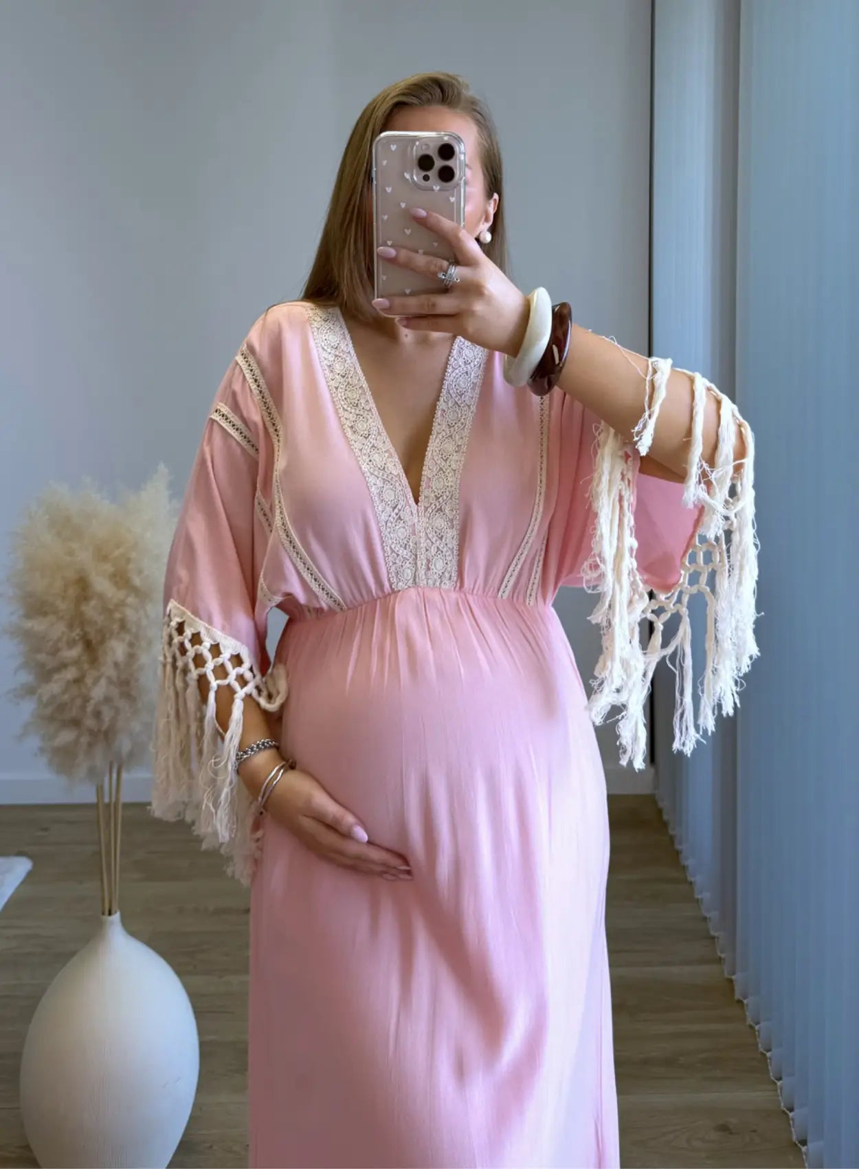 Robe-longue-de-grossesse-bohème-rose