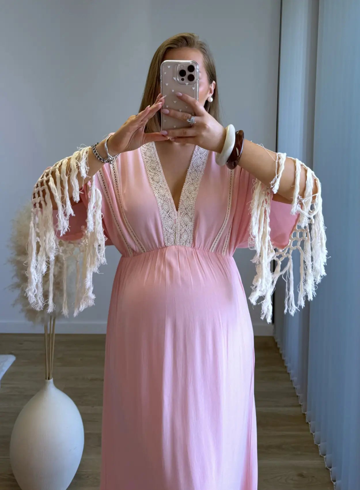 Robe-longue-de-grossesse-bohème-rose